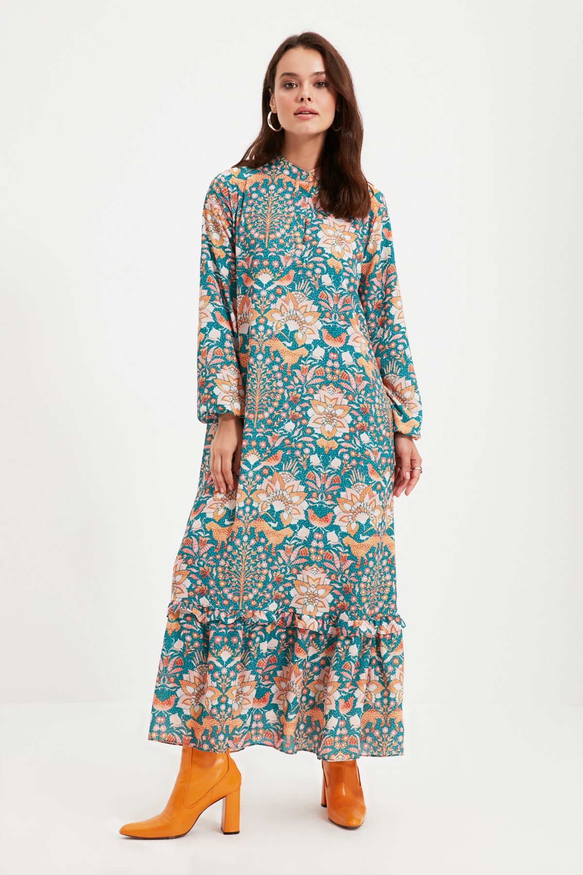Trendyol Modest Yeşil Fırfırlı Elbise TCTSS21EL3353