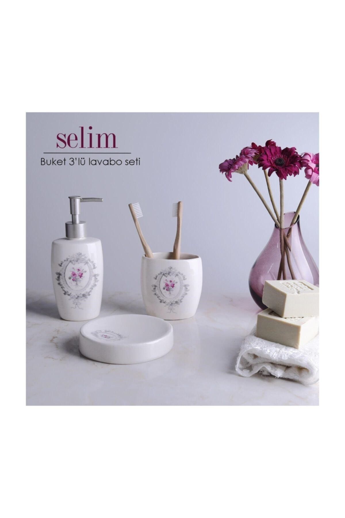 By Selim Selim Rose Gül Desen 3 Lü Banyo Takımı Seti