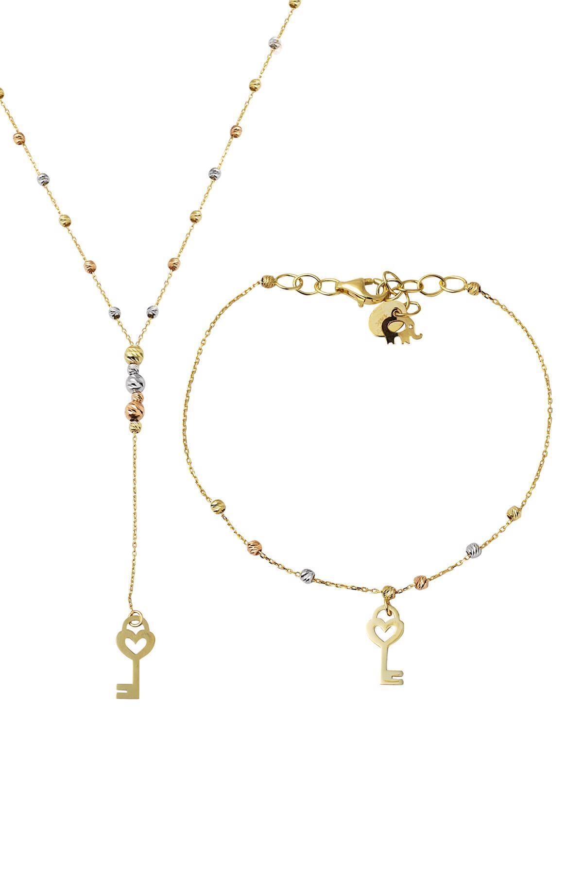 Bilezikci Kalp Anahtarı 14 Ayar Dorika Altın Set