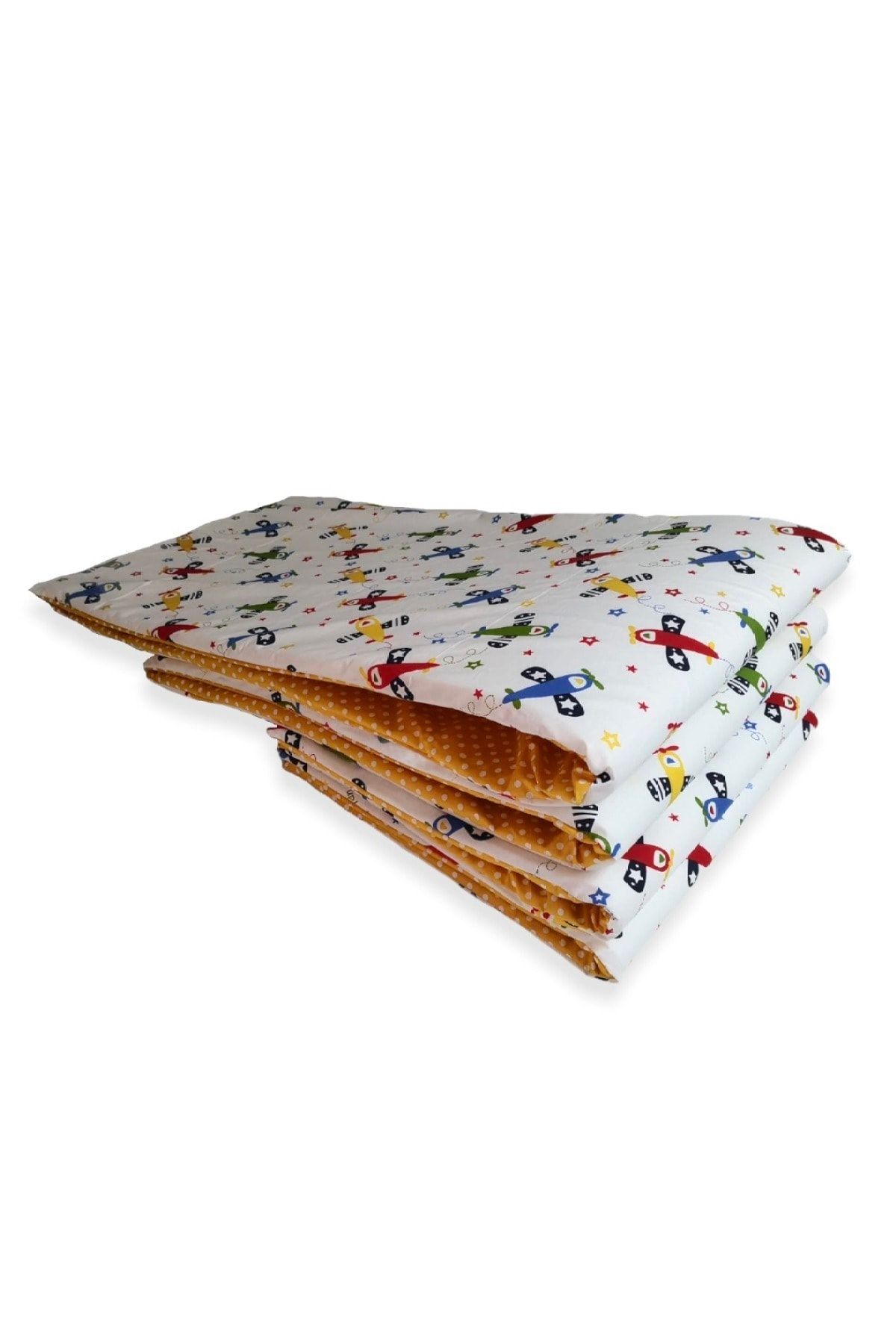 Bebek Özel Bebek Çocuk Beşik Kenar Koruma 120x200 Montessori Için (4 Parça) Uçaklı Sarı Puantiyeli