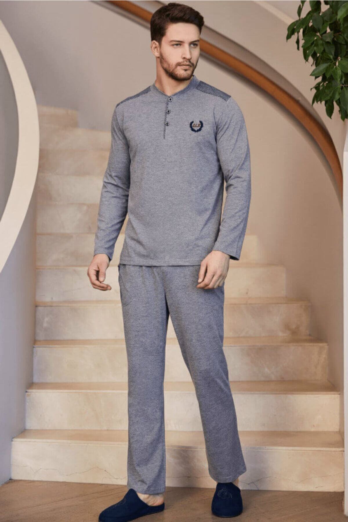 by HW Erkek Gri Büyük Beden Pijama Takımı