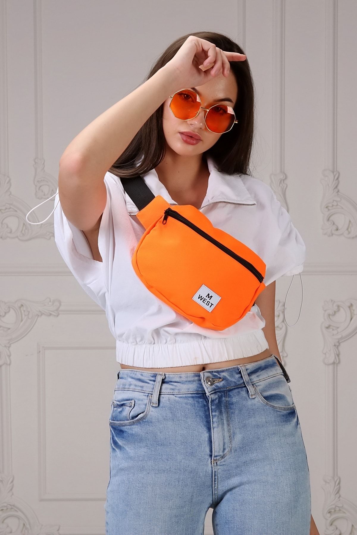 Moda West Unisex Turuncu Tek Bölme Bel Ve Omuz Çantası
