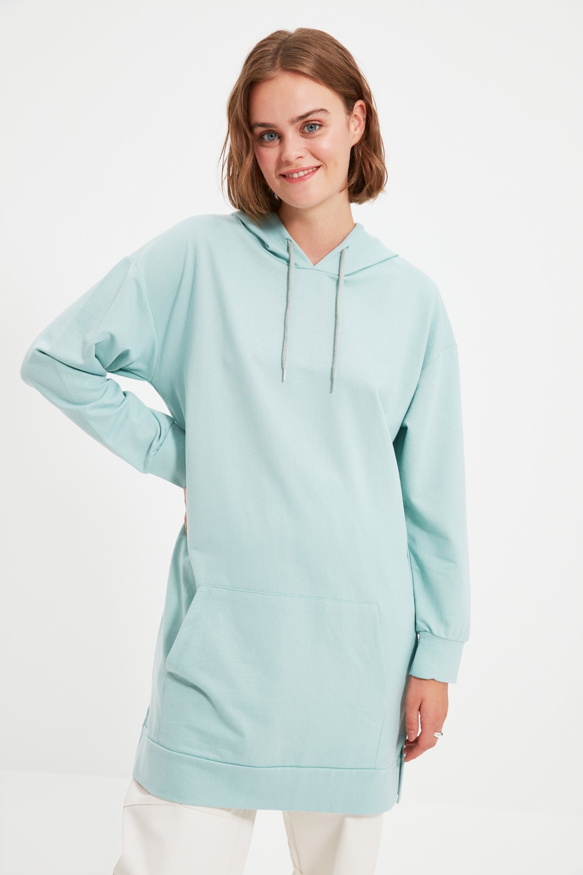 Trendyol Modest Mint Kapüşonlu Basic Örme Sweatshirt TCTAW22TW0139