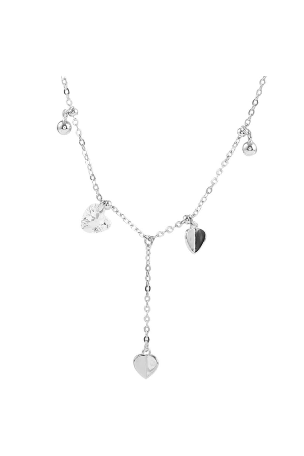 Rapsodi Jewellery 925 Ayar Gümüş Kaplama Kalp Zirkon Taşlı Kadın Kolye