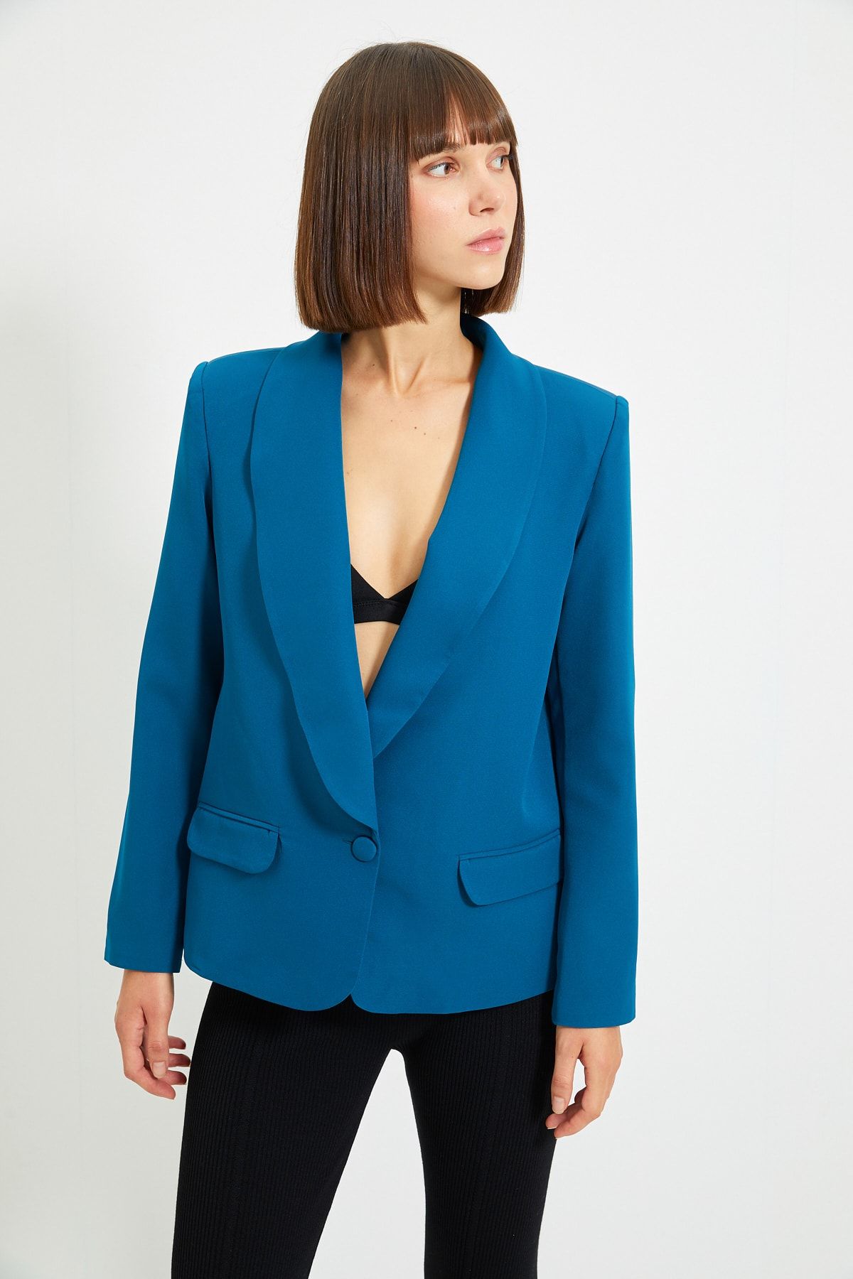 TRENDYOLMİLLA Indigo Düğmeli Blazer Ceket TWOAW22CE0042