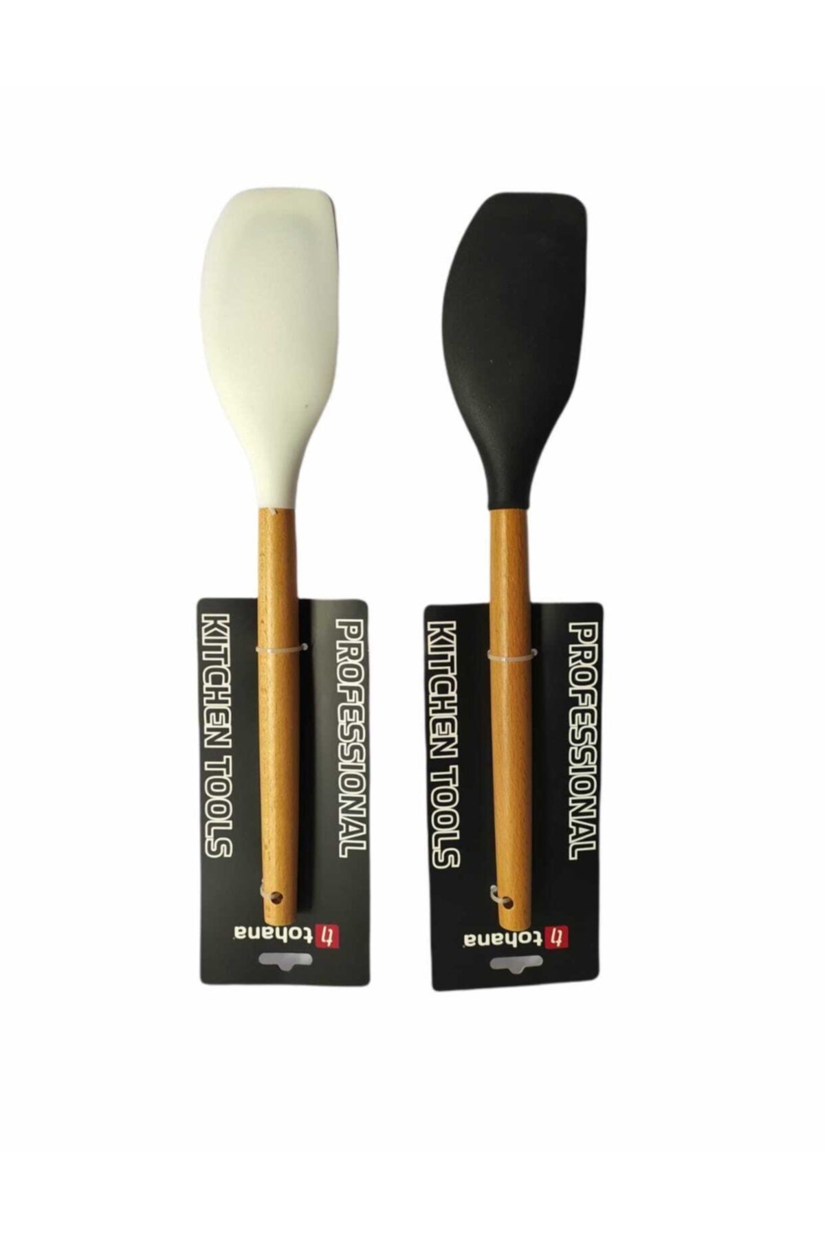 Tohana Ahşap Saplı Yanmaz Yapışmaz Lüks Silikon Spatula 2 'li 32 Cm