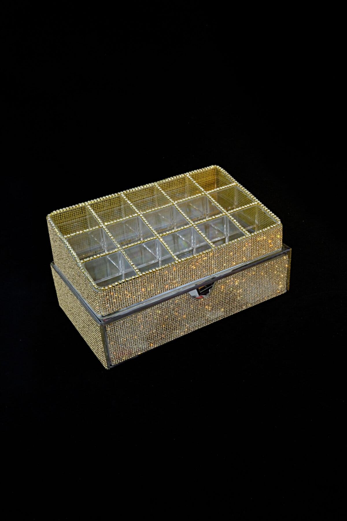 TASARIM ARABAM ATİKE ELİF AKIN Gold Swarovski Taşlı Makyaj Organizeri