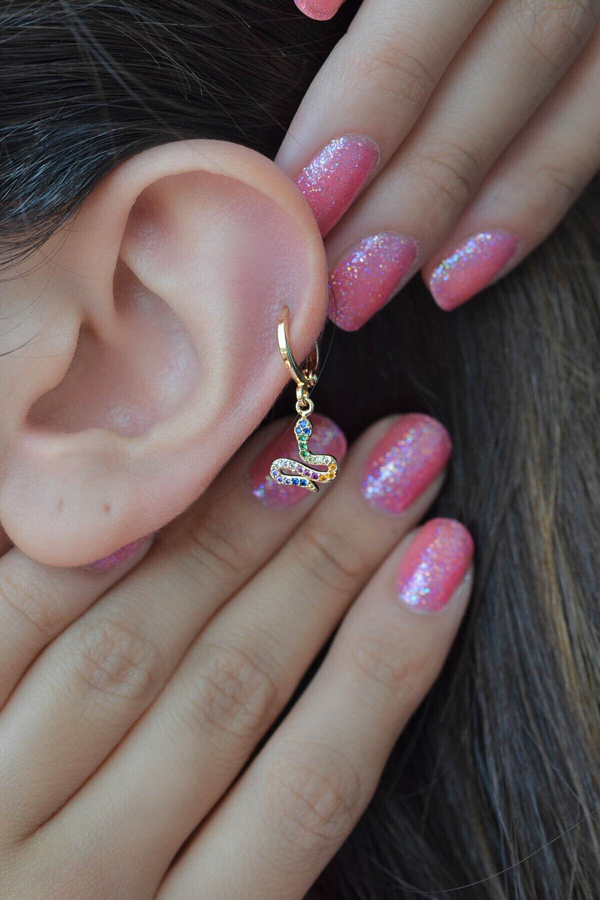 Sacce Scarves&Accessories Renkli Yılan Piercing Helix Kıkırdak Küpesi