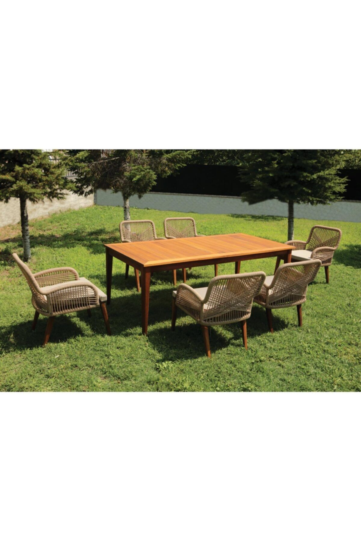 ReHome Arizona 100x200 Masalı Bahçe Mobilyası Yemek Takımı Cappuccino