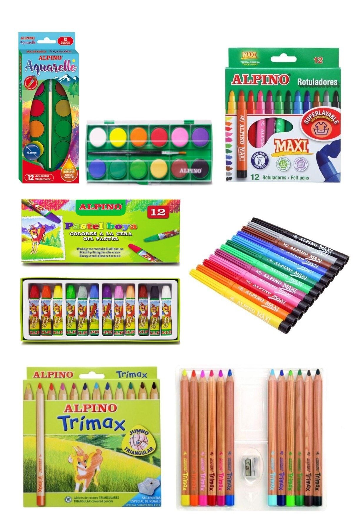 GLANCE Maxi Keçeli Kalem, Kuru Boya, Pastel Boya, Sulu Boya Okul Kırtasiye Seti