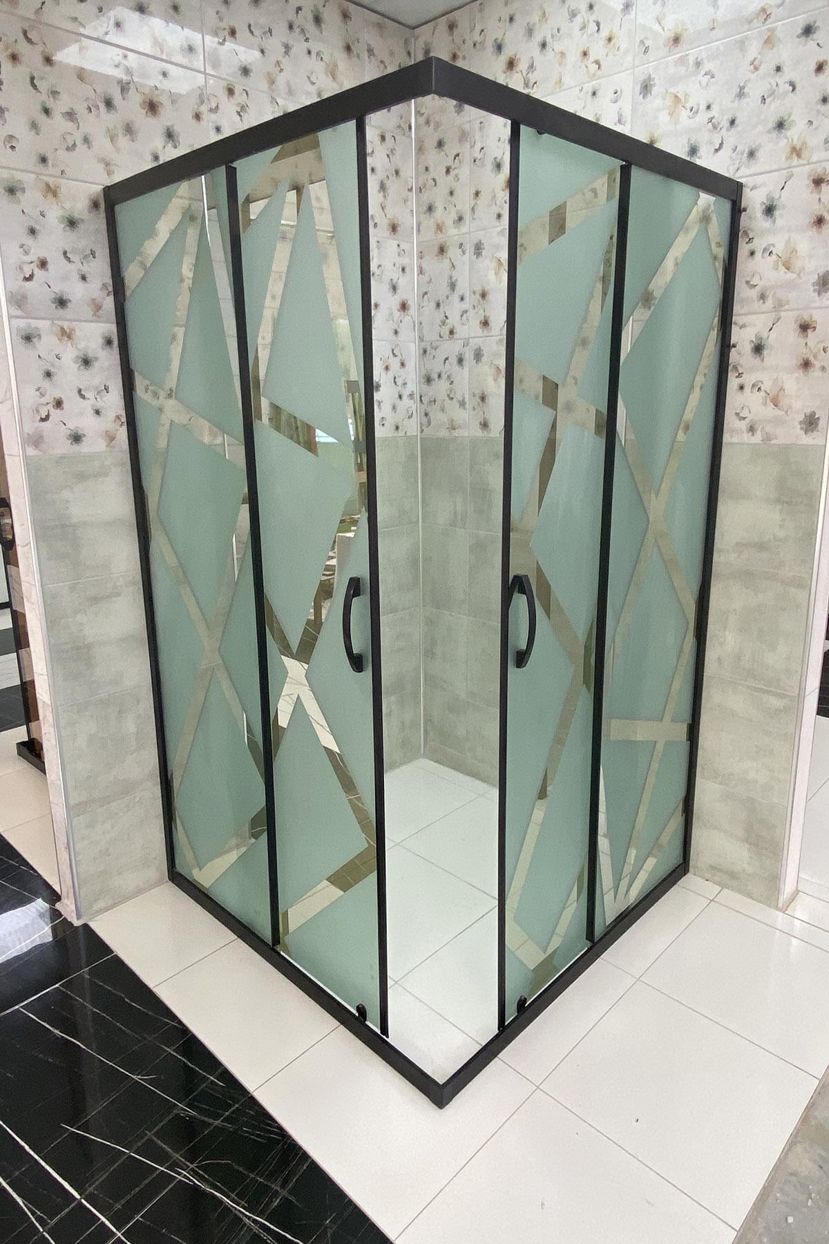 AVRUPA DUŞ 100x150x180 Cm Siyah Tentesol Desenli 5mm Camlı Yükseklik 180 Cm Duşakabin