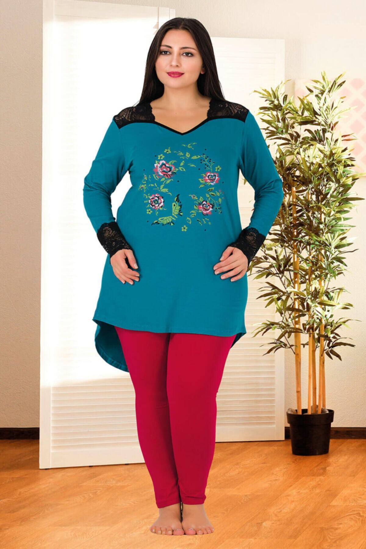 Lady Büyük Beden Pijama Takımı Dantelli