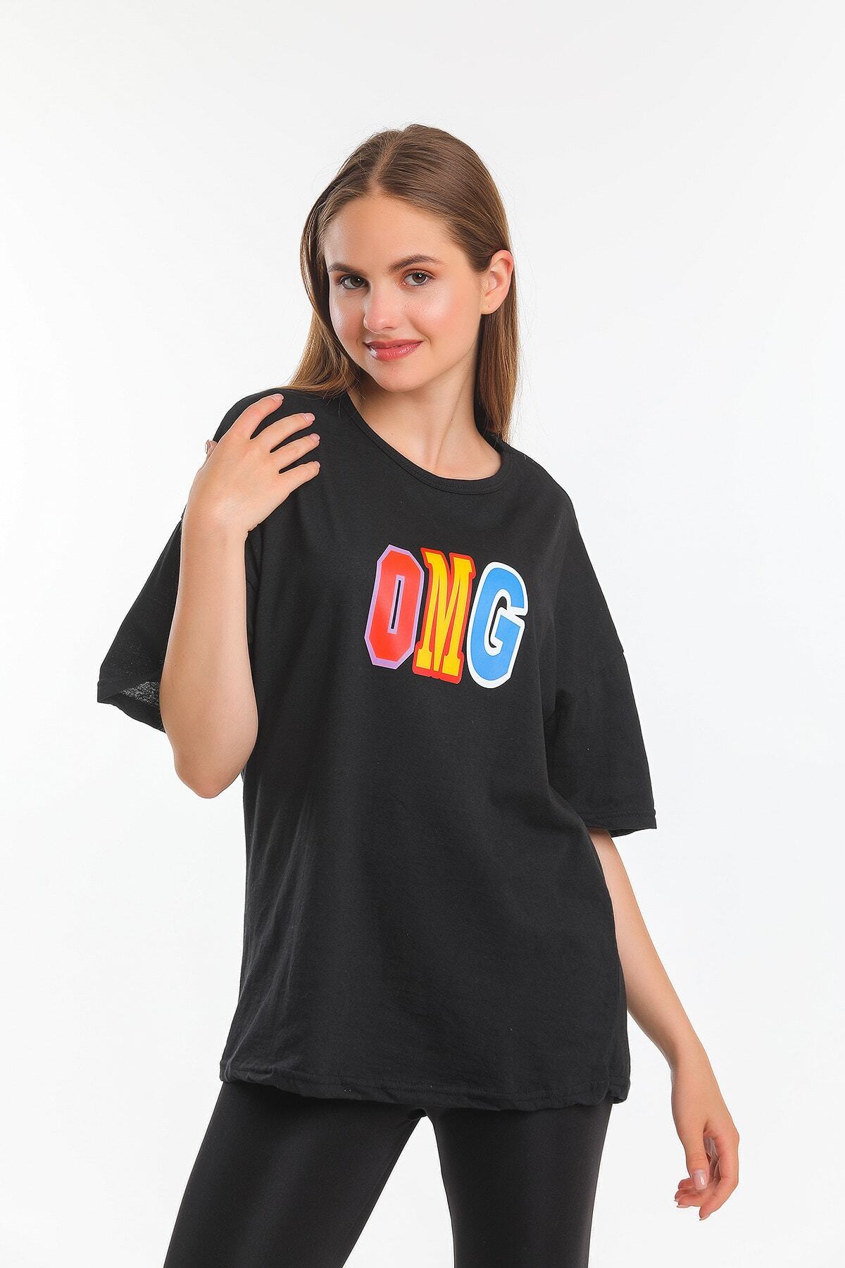 None Siyah Omg Baskılı Oversize