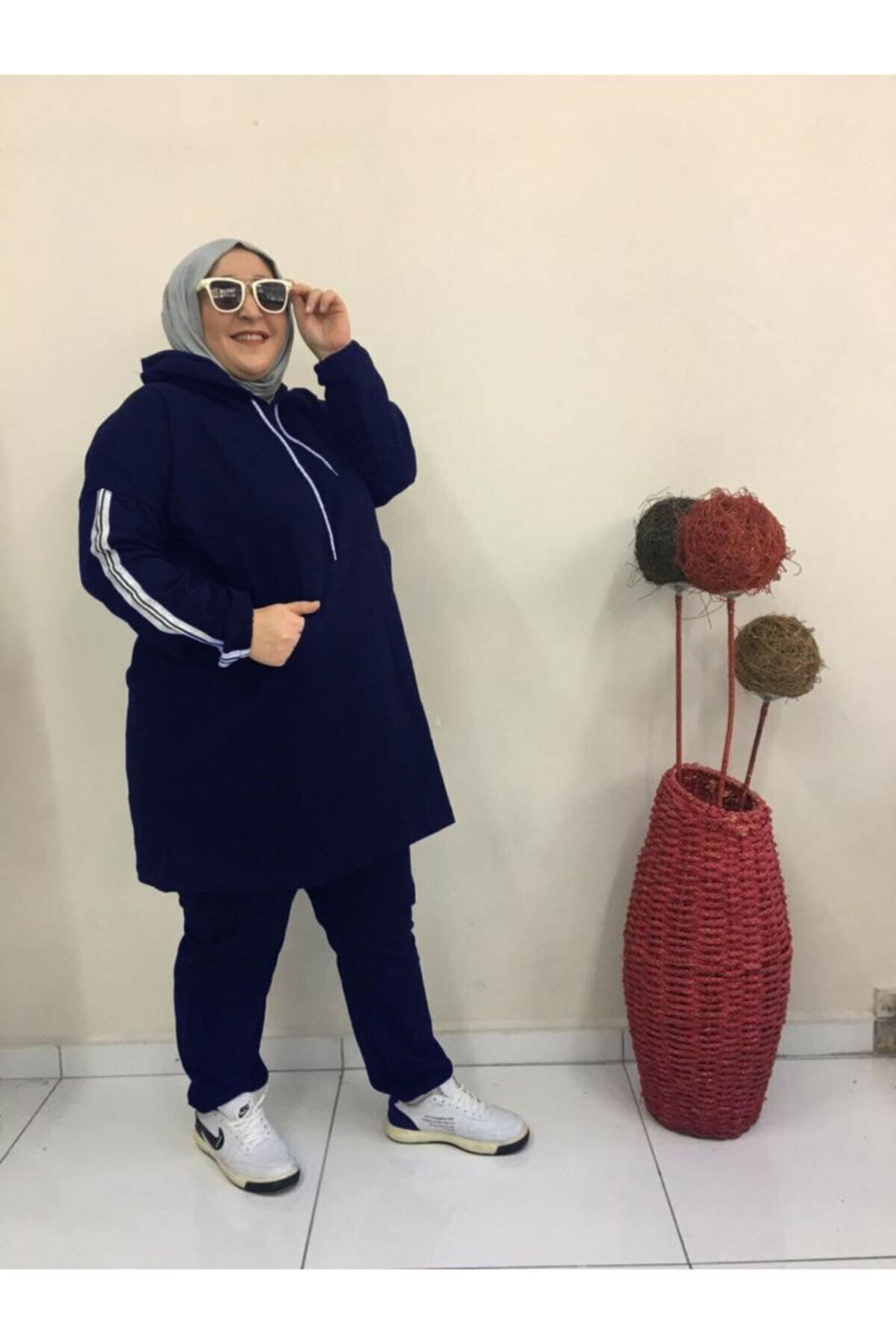 CNG MODA Büyük Beden Tesettür Salaş Kesim Eşofman Takımı Lacivert