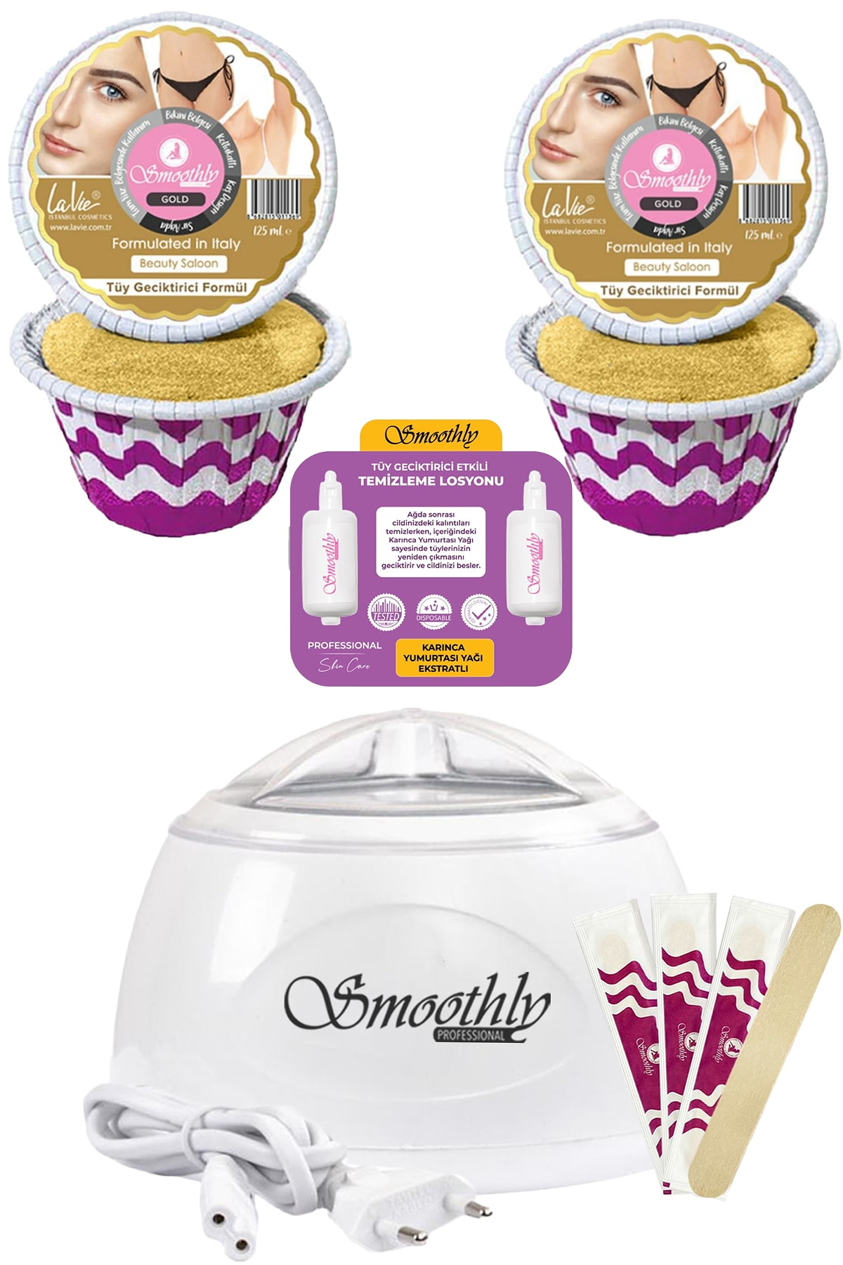 Smoothly Yüz ve Hassas Bölge Formül Ağda Seti 500gr  + Makine + Tüy Geciktirme Losyon + Spatula