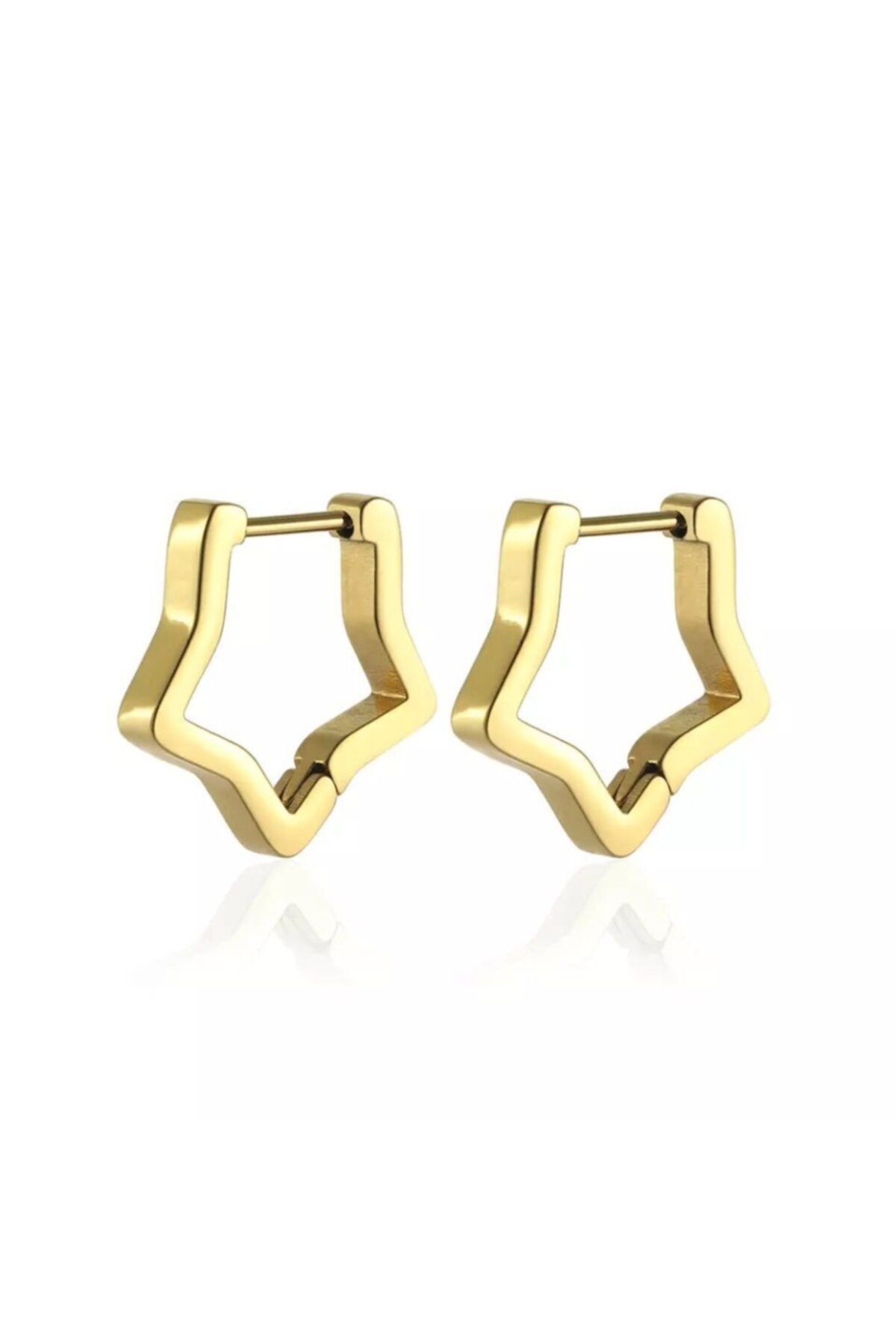 Jaida Moda Kadın Gold Cerrahi Çelik Yıldız Model Halka Küpe