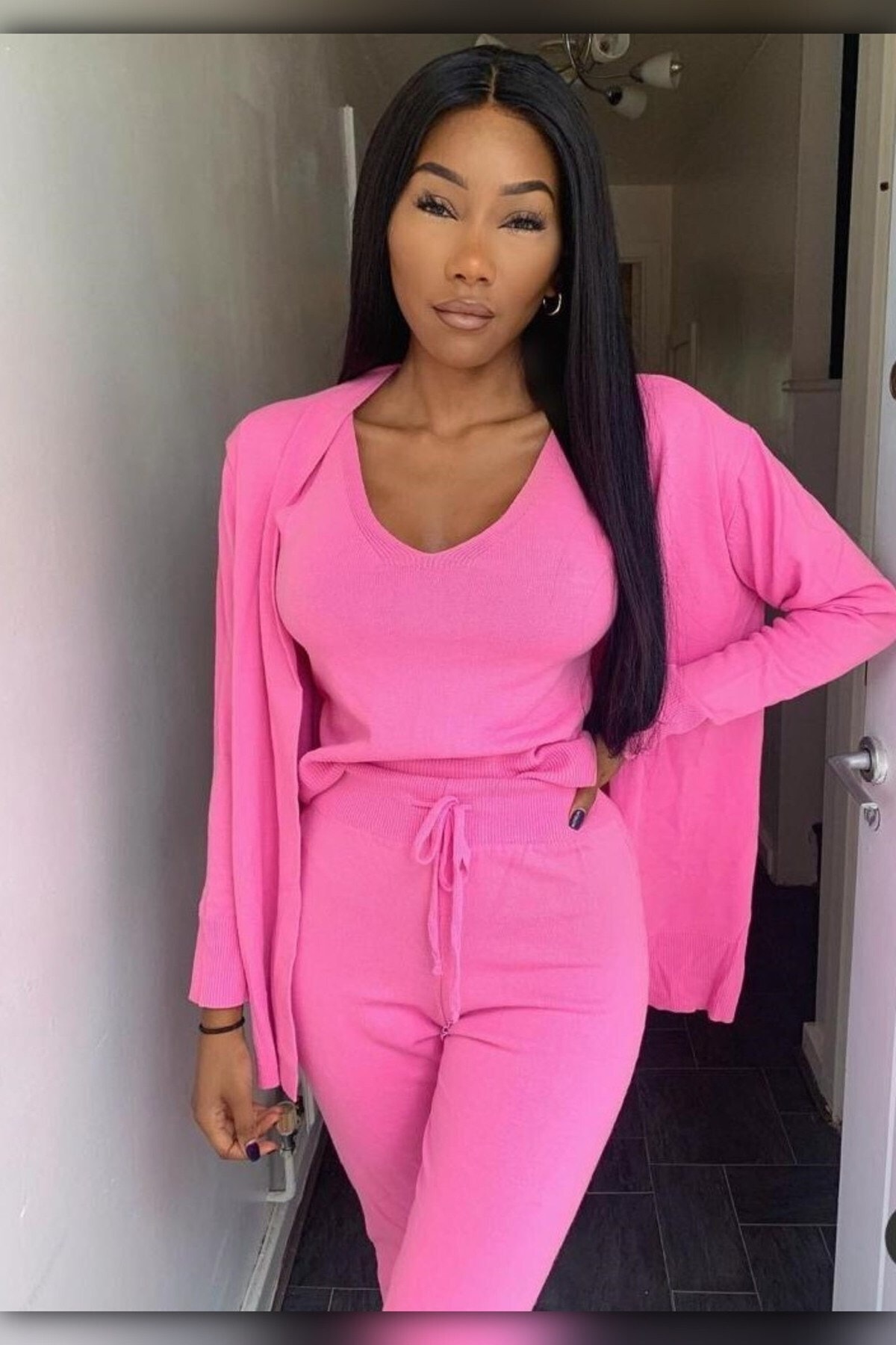 TEORA FASHION Ipek Iplik Triko Pantolon Bluz Hırka 3lü Takım