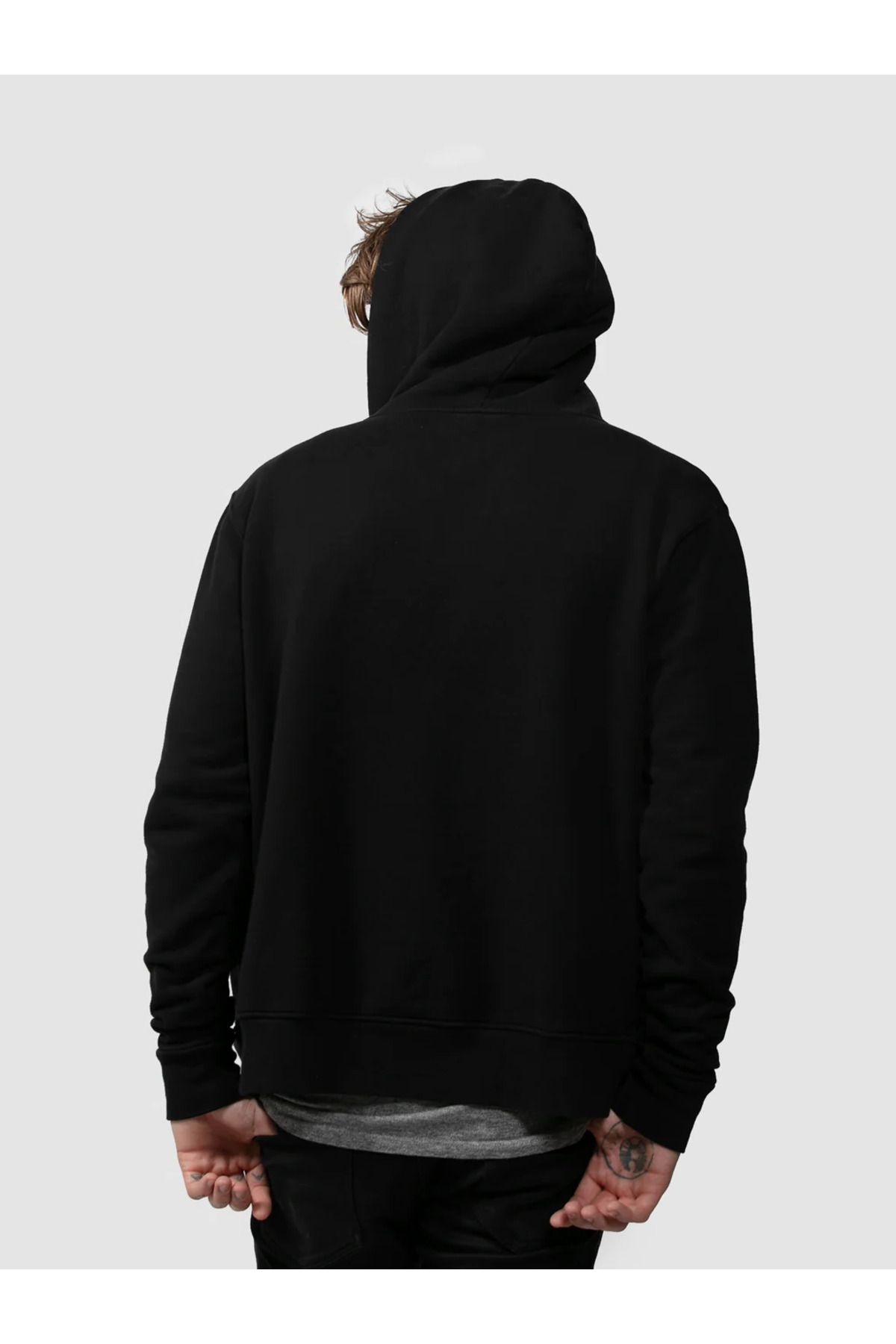 Erkek Dikey Baskılı Kapüşonlu Fermuarlı Sweatshirt