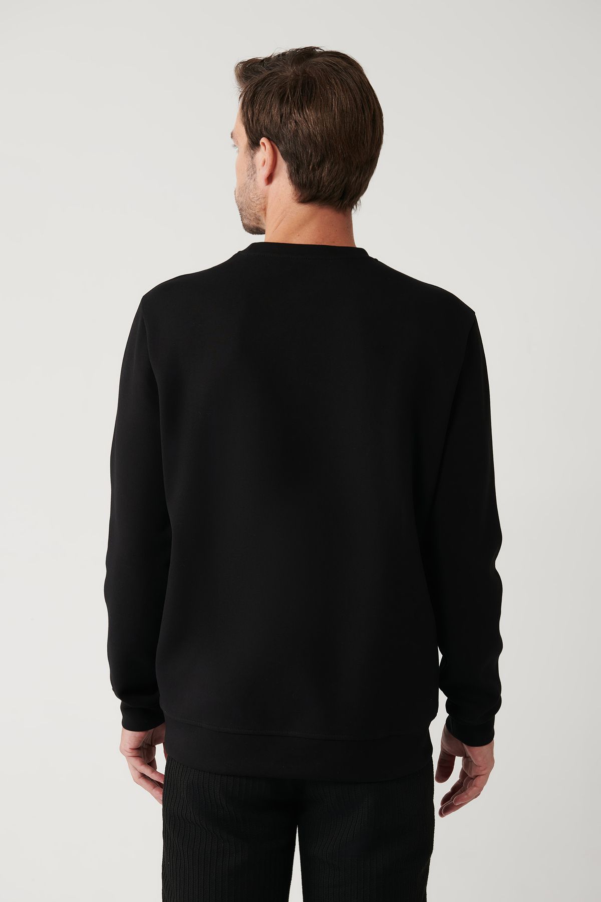 Erkek Siyah Bisiklet Yaka Interlok Kumaş Baskılı Sweatshirt A32y1371