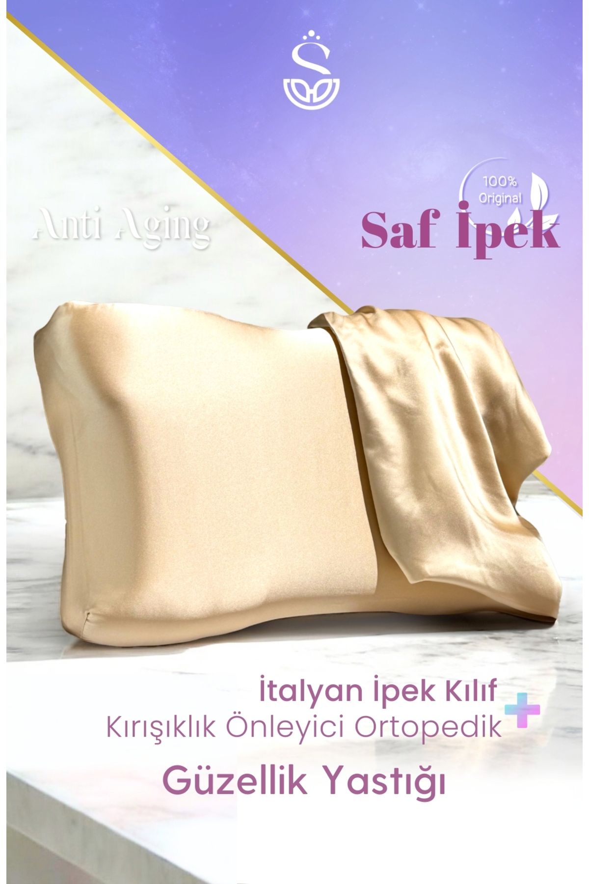 Shine PillowGüzellik Yastığı%100 Ipek Bej Kıl...