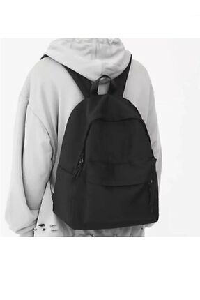 Siyah Düz Siyah Unisex Laptop Okul Kurs Kamp Seyehat Gezi Günlük Kullanım Sırt Çantası Image 0