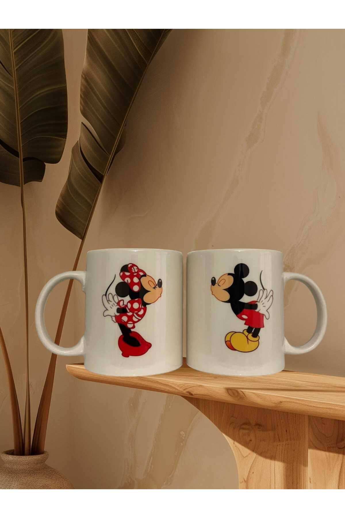 2'Li Micky Mouse Baskılı Sevgili Çift Bardağı