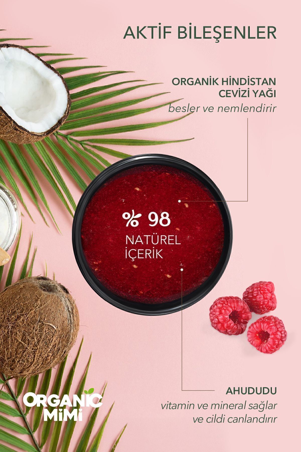 Nemlendirici Vücut Peelingi Hassas Ciltler %98 Doğal, Hindistan Cevizi Ahududu, 250 G Body Scrub