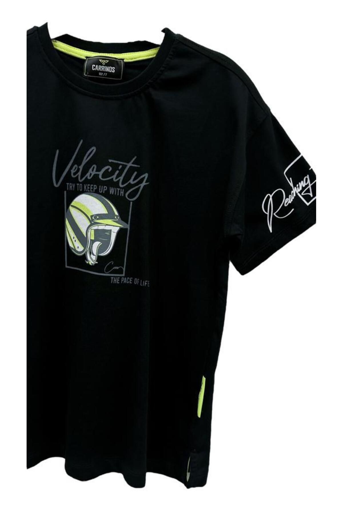 Erkek Çocuk Neon Kask Baskılı Velo City Yazılı Tshirt