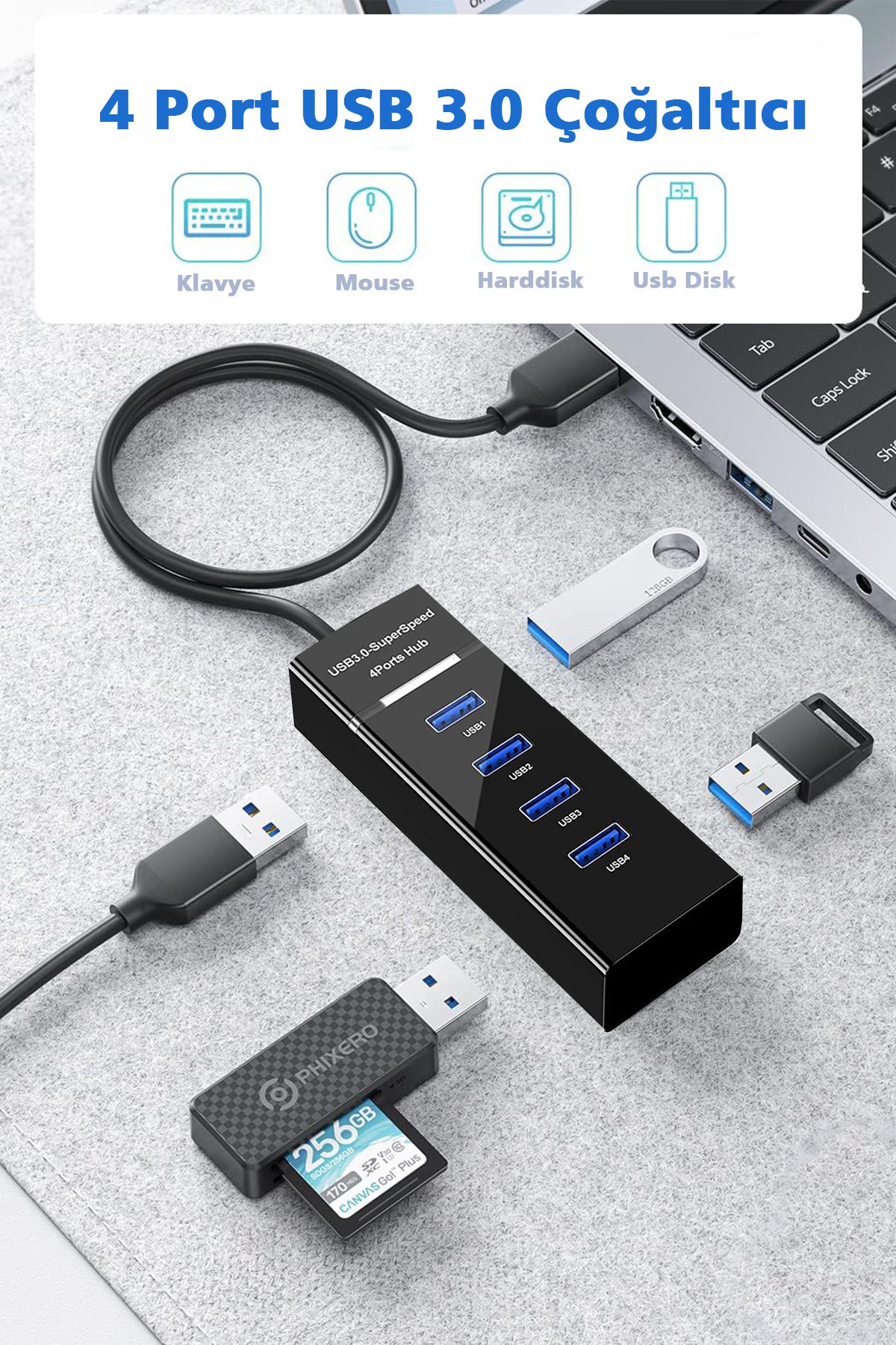 Usb Girişli 4 Portlu  Usb Çoklayıcı Usb Çoğaltıcı Usb Hub Usb 3.0 Laptop Notebook Desktop Pc Uyumlu