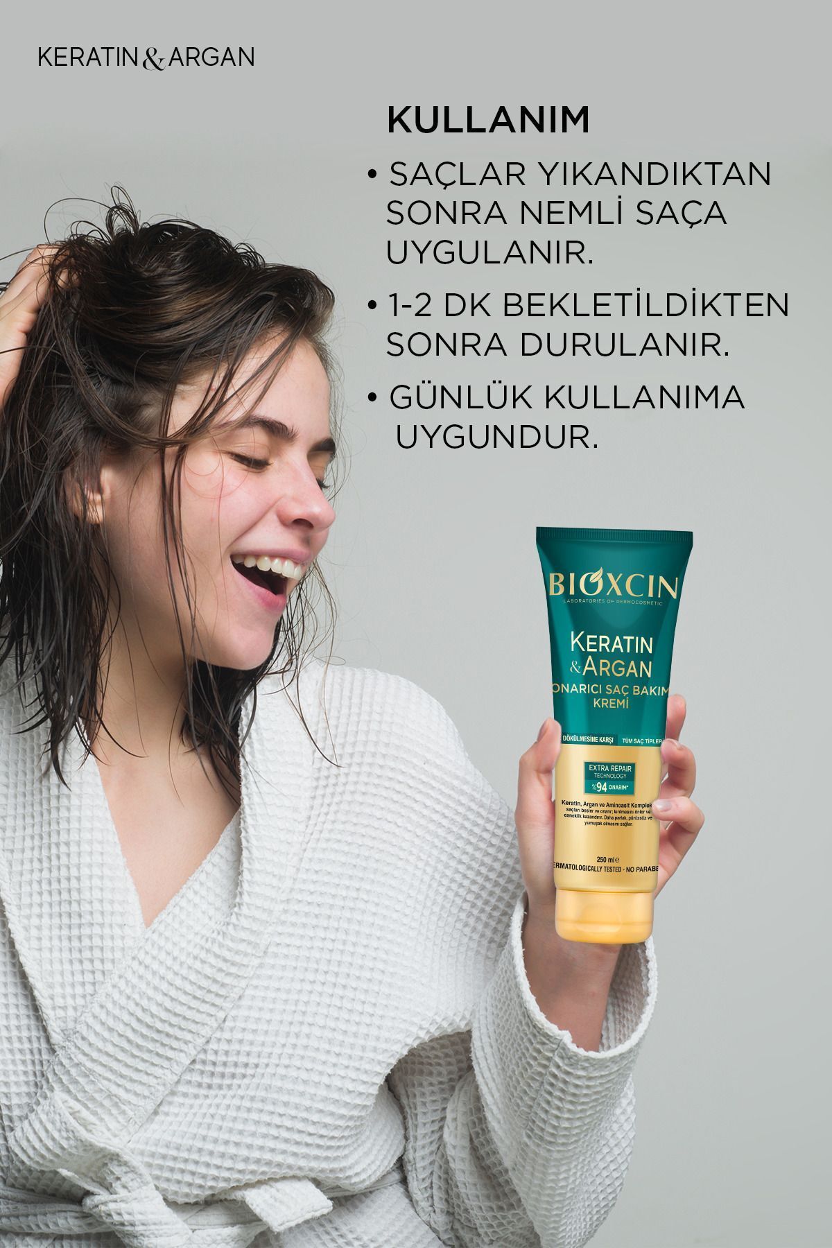 Keratin & Argan Onarıcı Saç Bakım Kremi 250 ml  - Yıpranmış Ve Hassas Saçlar