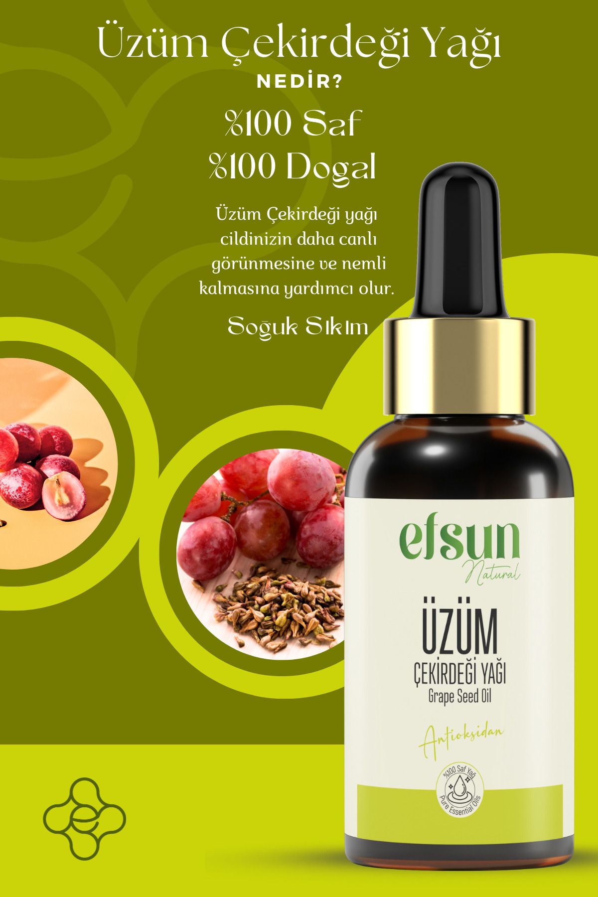 Üzüm Çekirdeği Yağı %100 Saf ve Doğal Soğuk Sıkım 30 ml