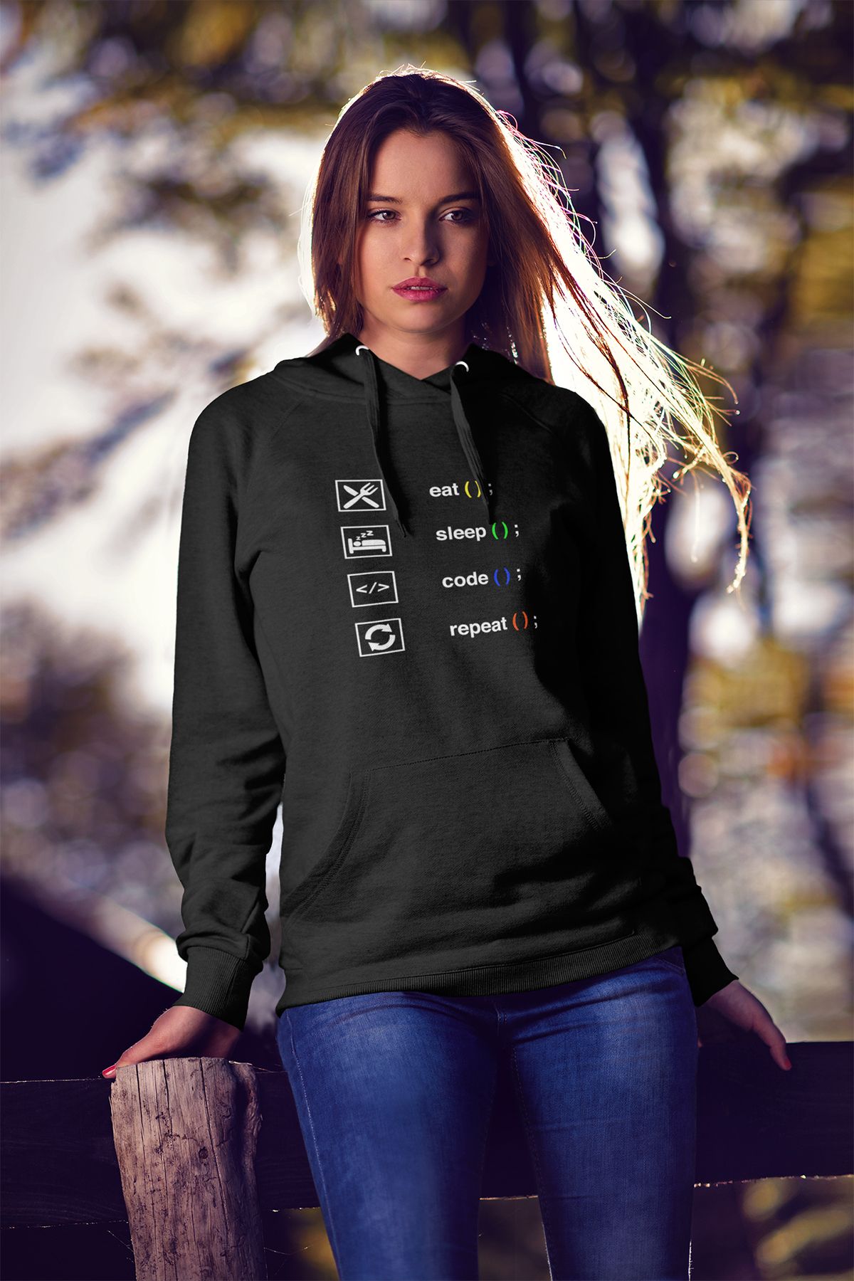 Eat Sleep Code Repeat Yazılımcı Mühendis Baskılı Unisex %100 Pamuk Kapüşonlu Sweatshirt Hoodie