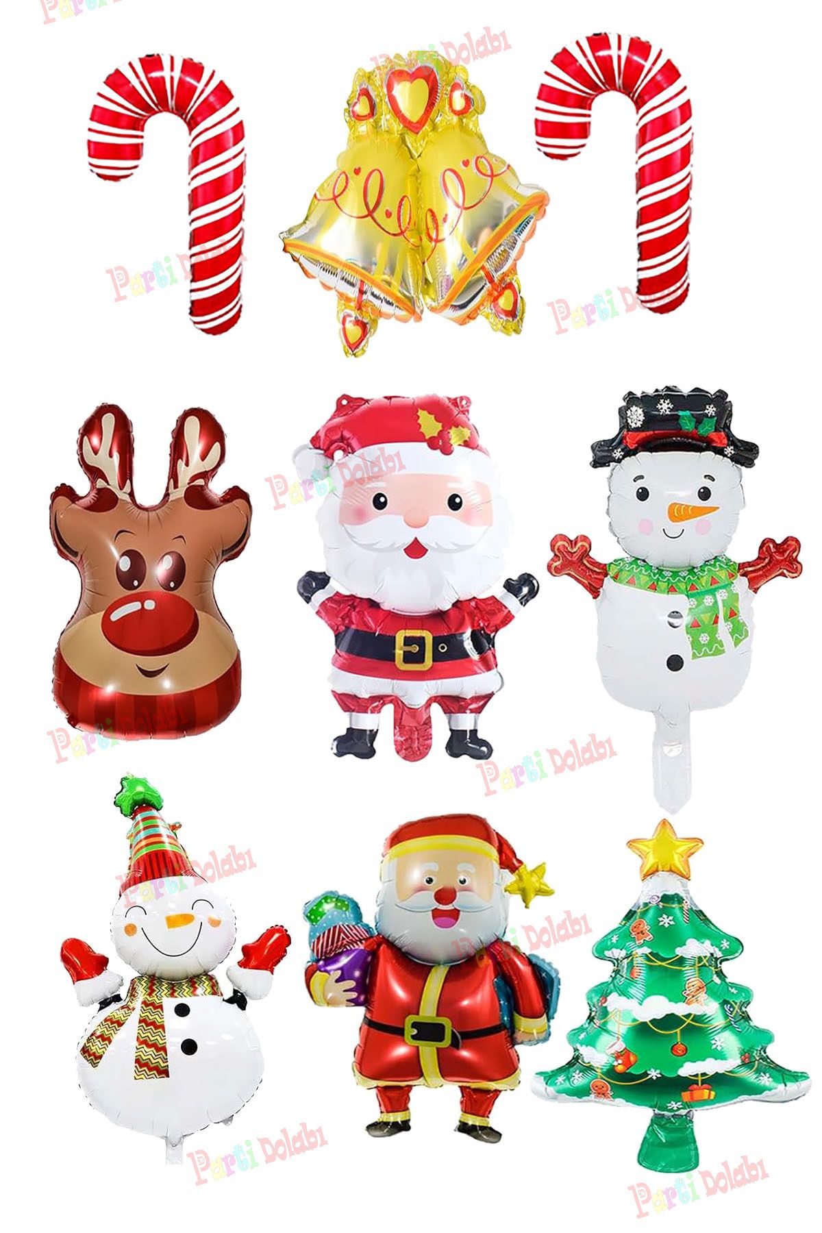 Yılbaşı 40 Metalik Balon 9'lu Folyo Balon Zincir Sticker Süsleme Seti Yeni Yıl Noel Baba Mekan Süs