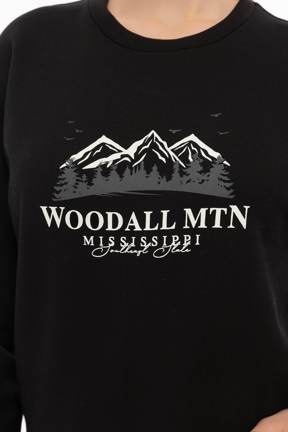 Kadın 3 İplik Şardonlu Woodall Mtn Baskıli Sweatshirt Siyah