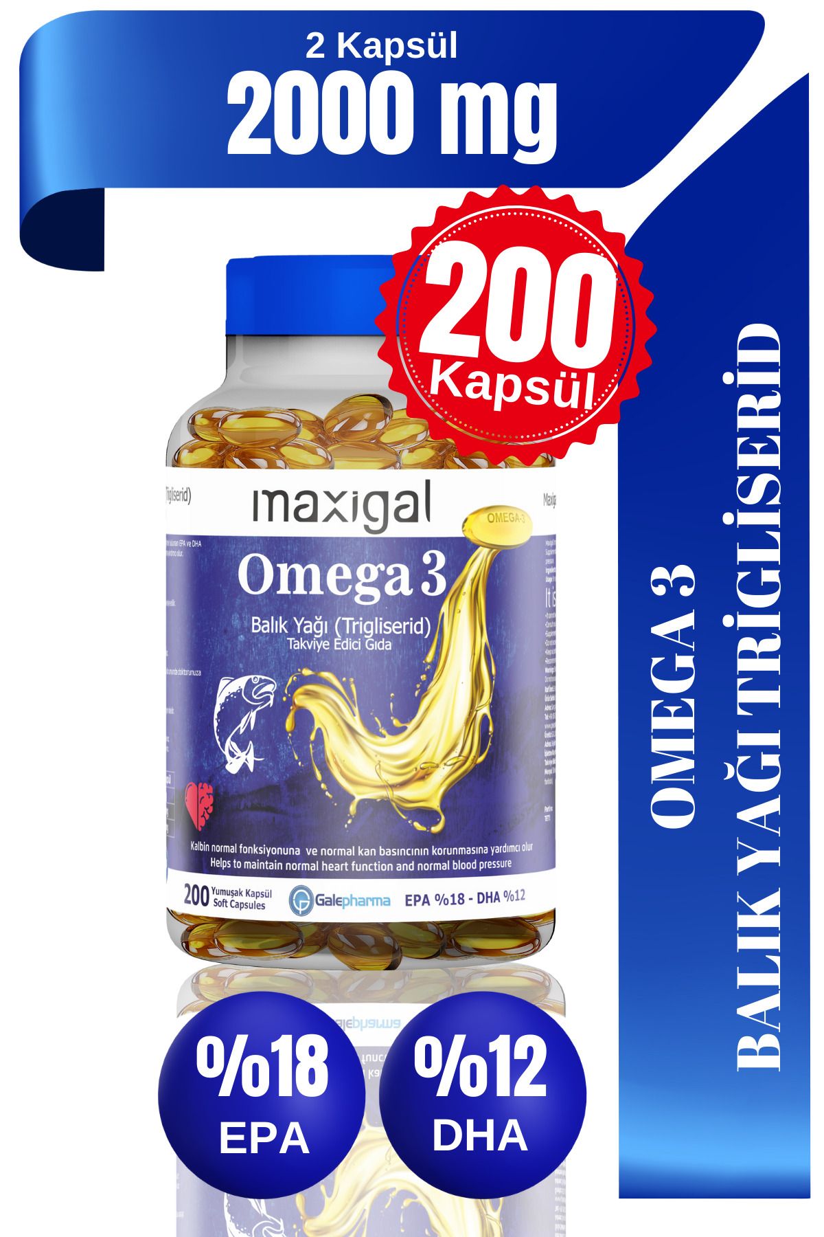 MaxigalOmega 3 Balık Yağı2000 Mg 200 Kapsül