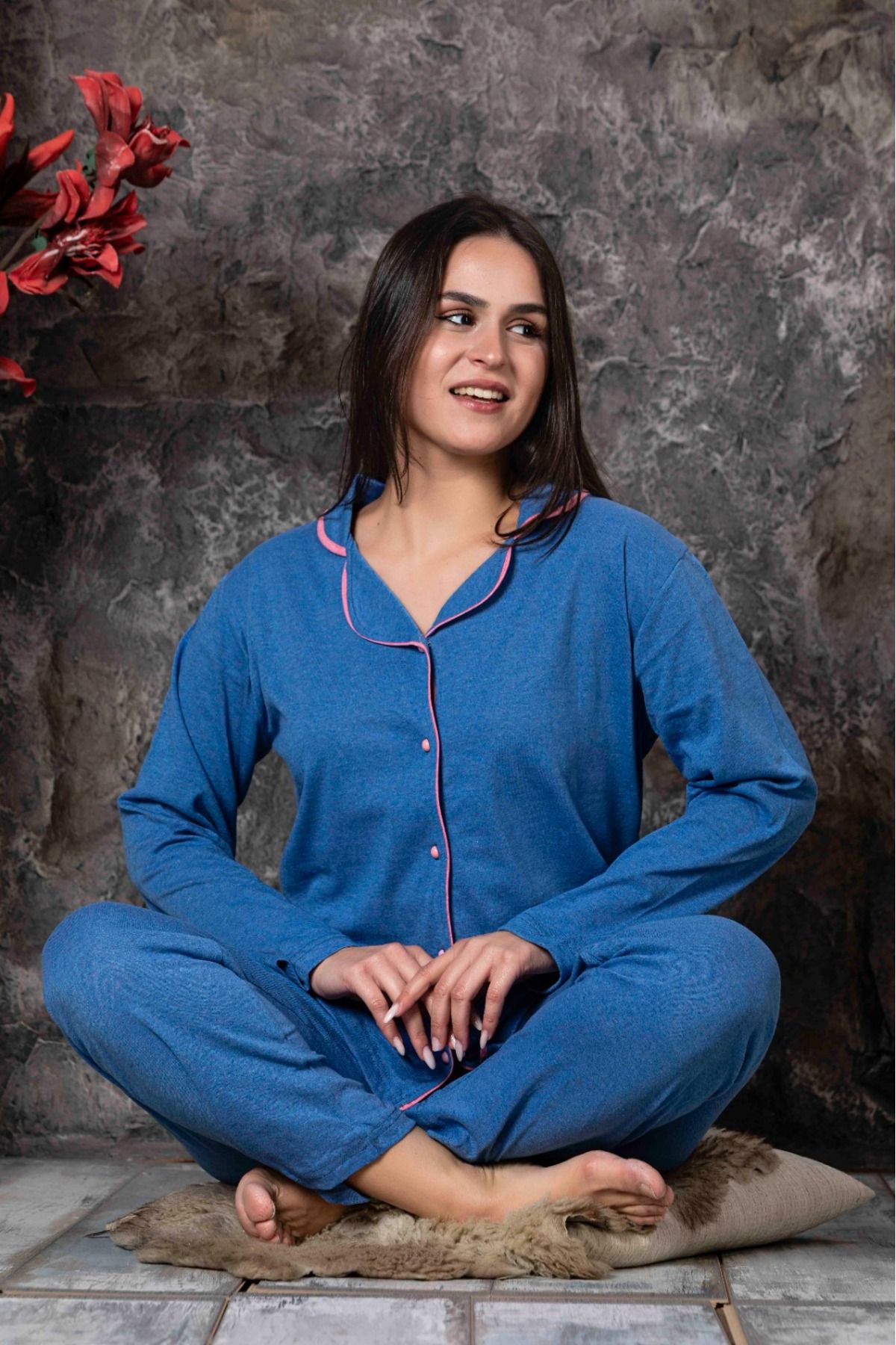 Sude HOMEWEAR GÖMLEK UZUN KOLPİJAMA TAKIMI