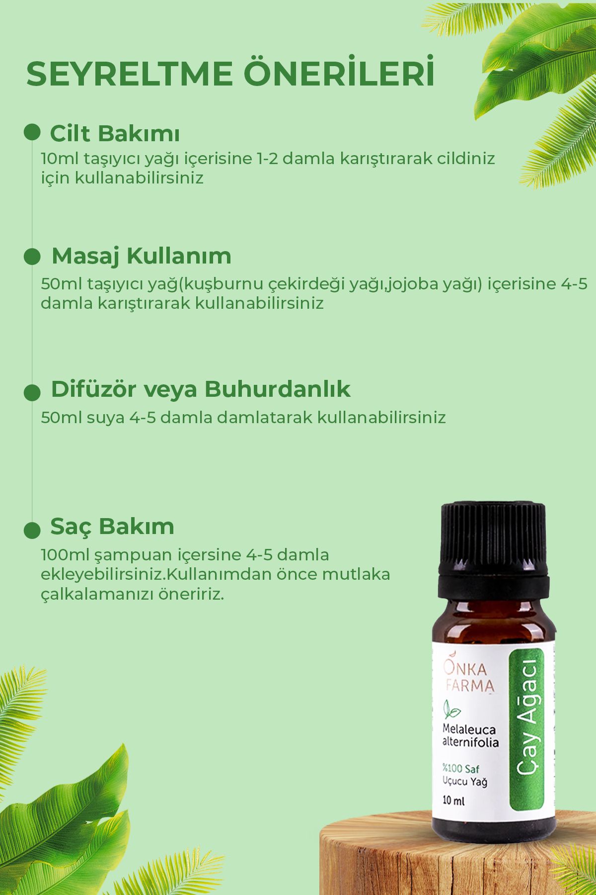 Onka Farma Çay Ağacı Yağı - %100 Saf Çay Ağacı Uçucu Yağı - 10 ml