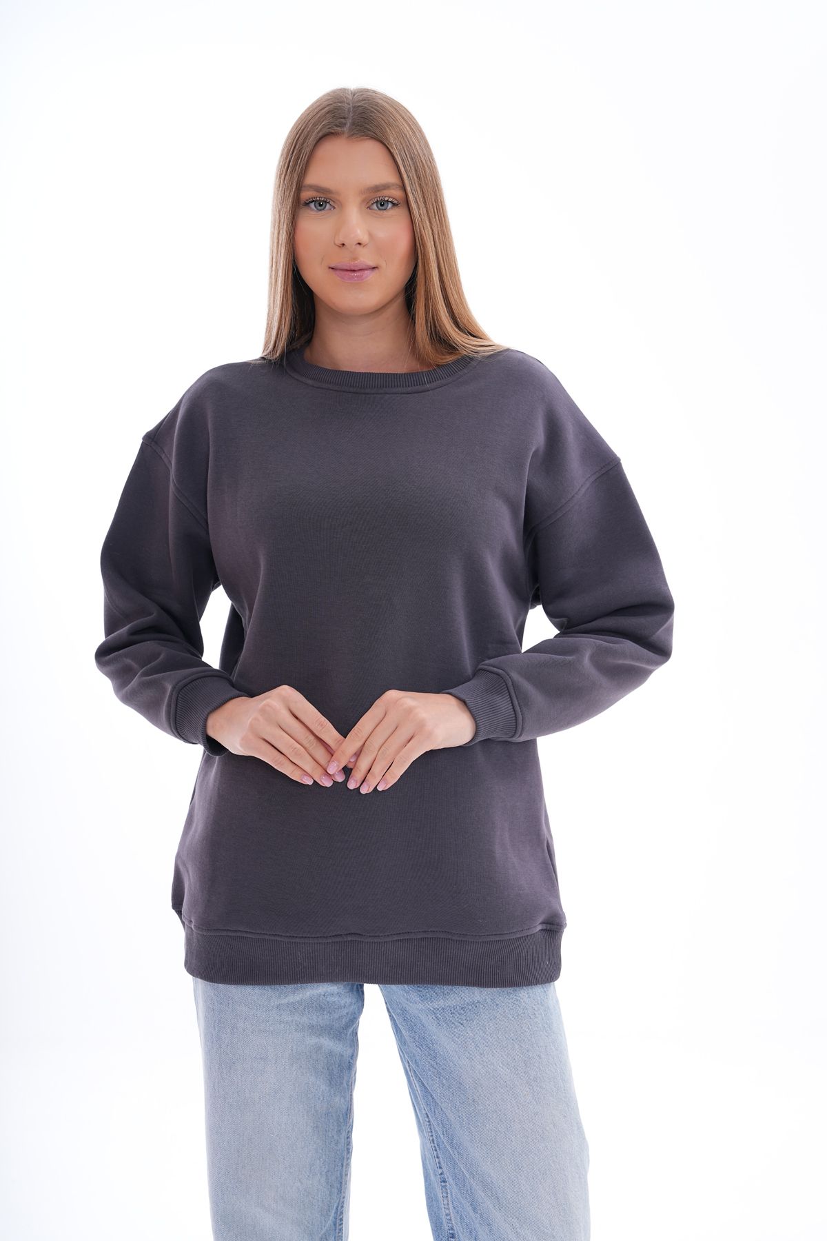 İce Bisiklet Yaka Oversize Sweatshirt