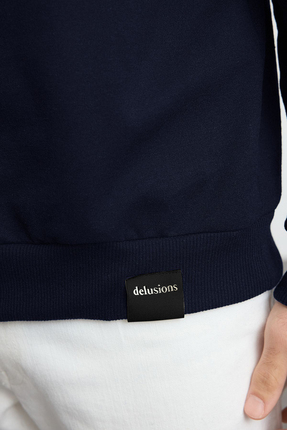 Lacivert Oversize/Geniş Kesim Dik Yaka Fermuarlı Etiketli İçi Polarlı Sweatshirt TMNAW25SW00168 Image 4