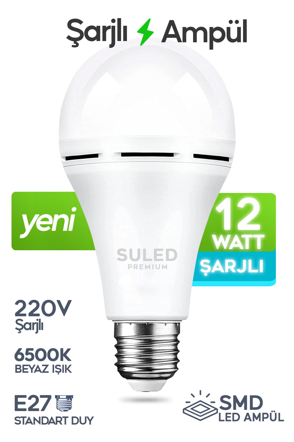 SULEDŞarjlı Led Ampül 12W6500K Beyaz Işık Tav...