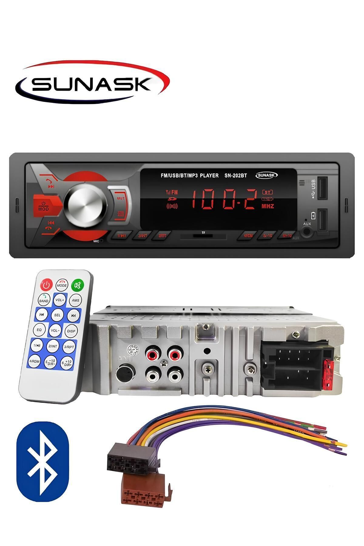 Sn-202 Çift Usb Girişli Bluetooth Oto Teyp Araba Teybi Radyo Usb Sd Aux Teyp Amfi Çıkışlı Kumandalı