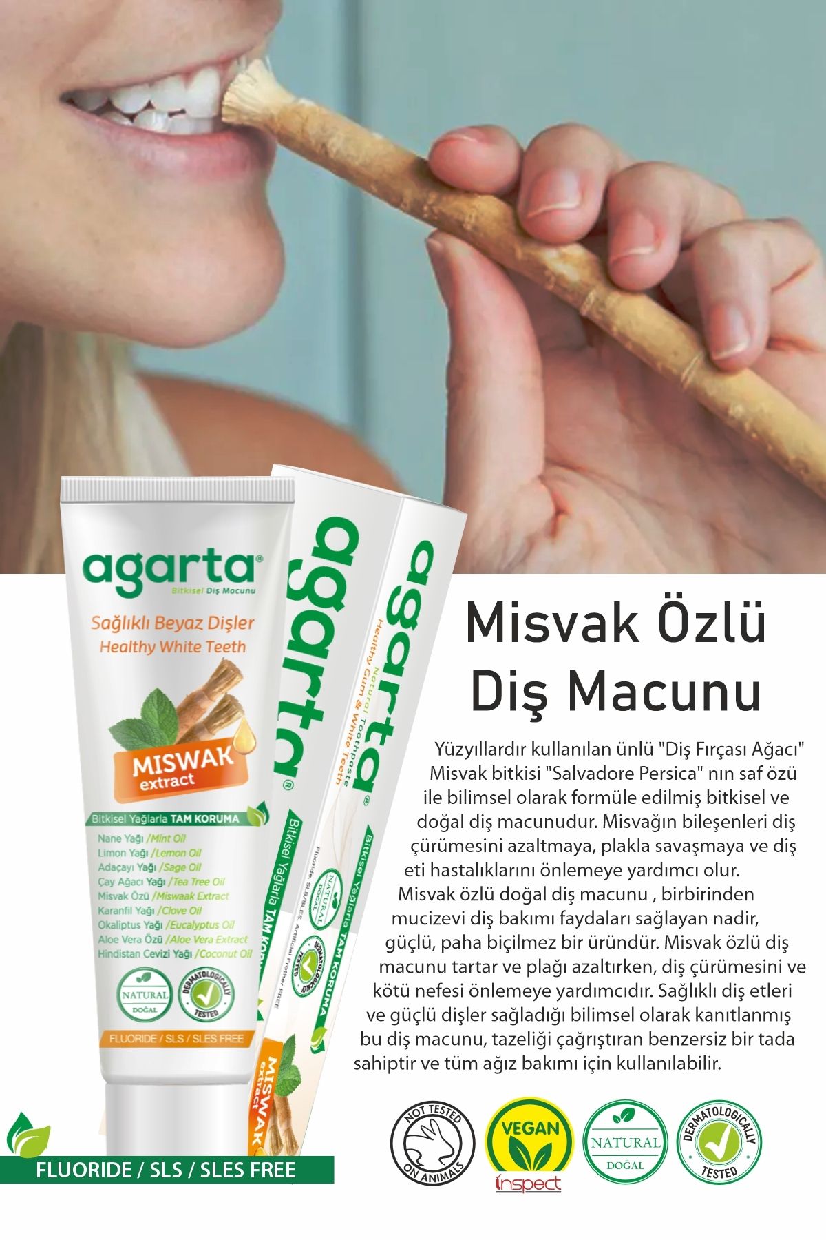 Doğal Misvak Özlü Florürsüz Beyazlatıcı Diş Macunu 100 Ml/130 gr