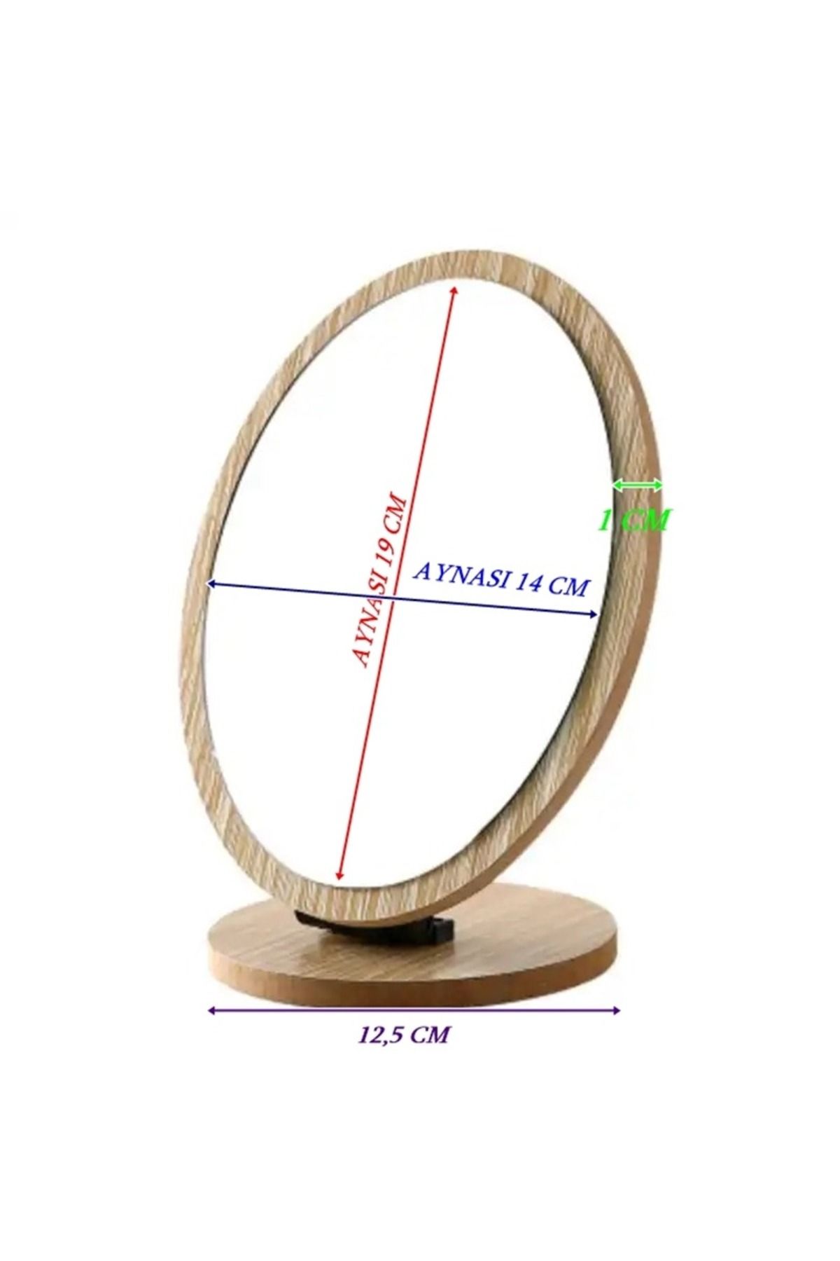 Masaüstü Ayna Eğimi Ayarlanabilir Menteşeli 22 Cm Oval Görünümlü Ahşap Makyaj Cilt Bakımı Ayna