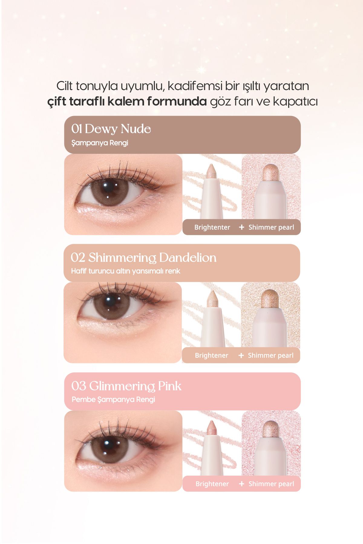 Çift Taraflı Işıltılı Kalem Far PERIPERA Sugar Twinkle Duo Eye Stick (02 Shimmering)