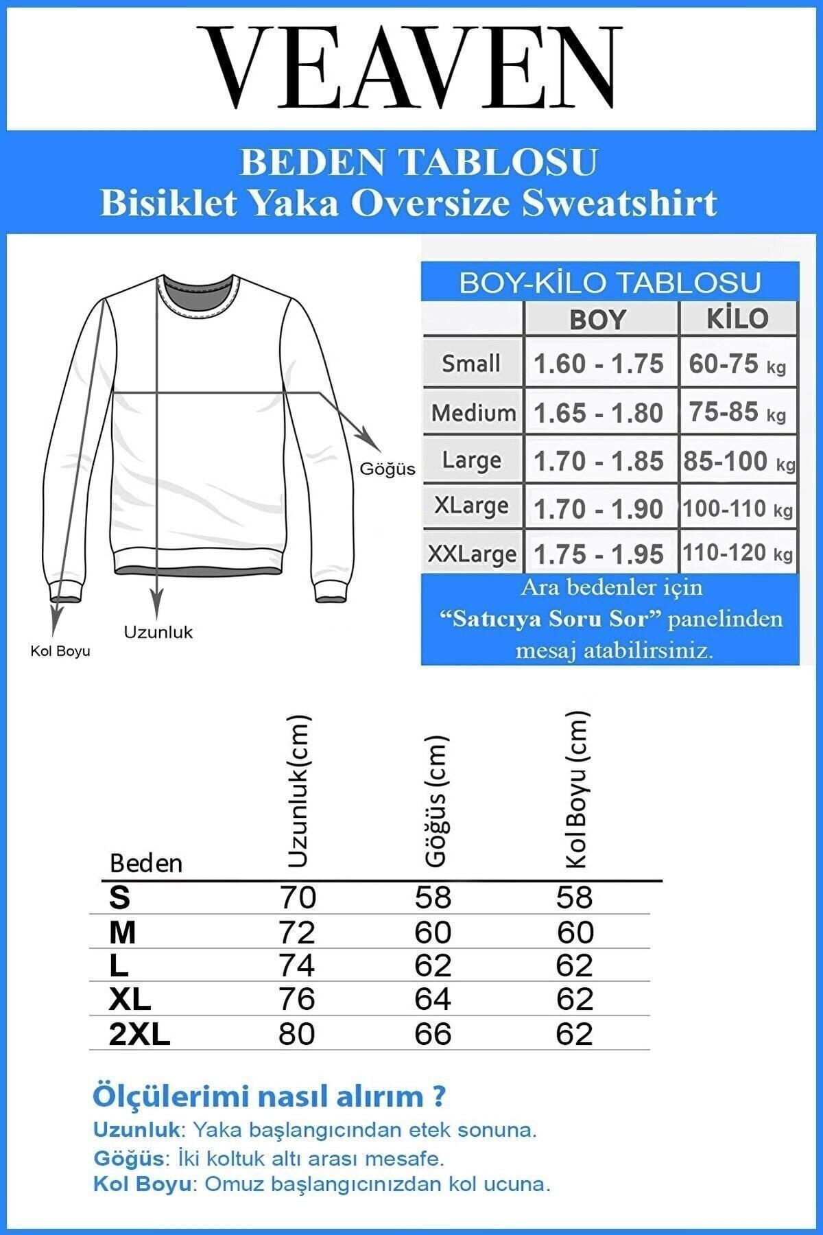 Unisex Gri Önü Veaven Baskılı Oversize Kalın Üç İplik Şardonlu Bisiklet Yaka Sweatshirt