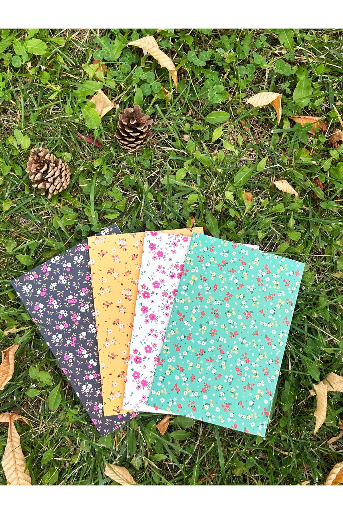 8'li Çizgisiz Defter Seti 64 Sayfa Okul Defteri 13x20 cm 10x15 cm Not Defteri Flower Series