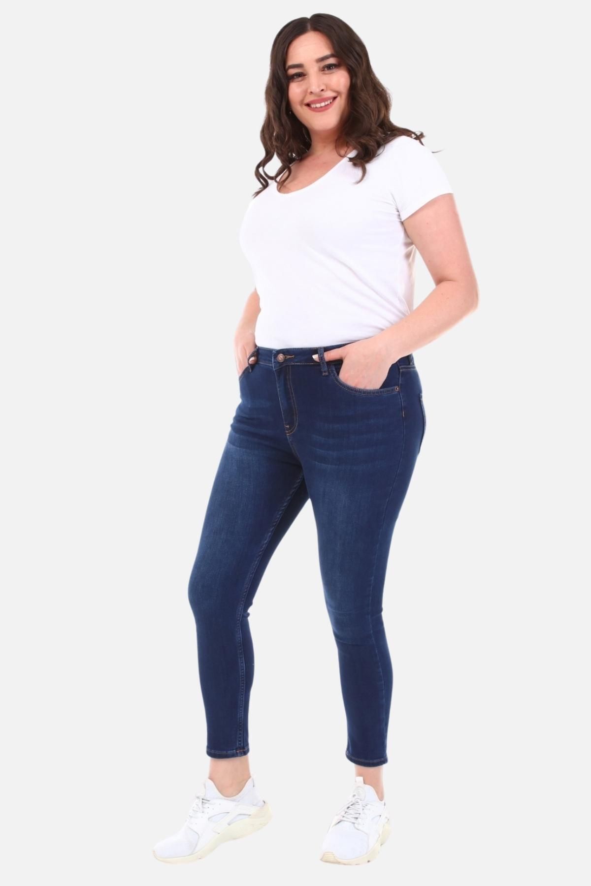 Slim Fit Jean Büyük Beden Yüksek Bel Dar Kesim Esnek Kot Pantolon C597