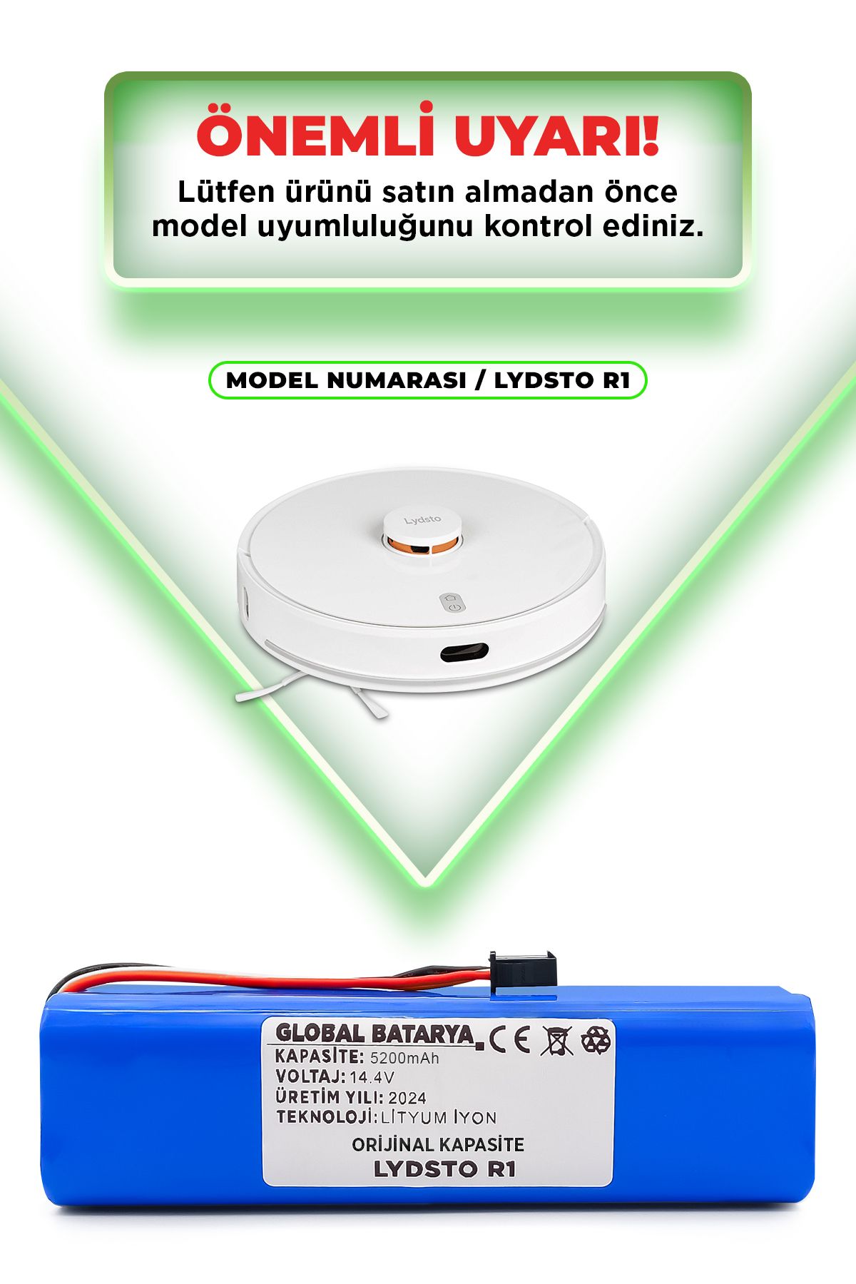 Lydsto R1 Vacuum Akıllı Robot Süpürge Bataryası 14.4v 5200mah Pil (ORİJİNAL KAPASİTE)