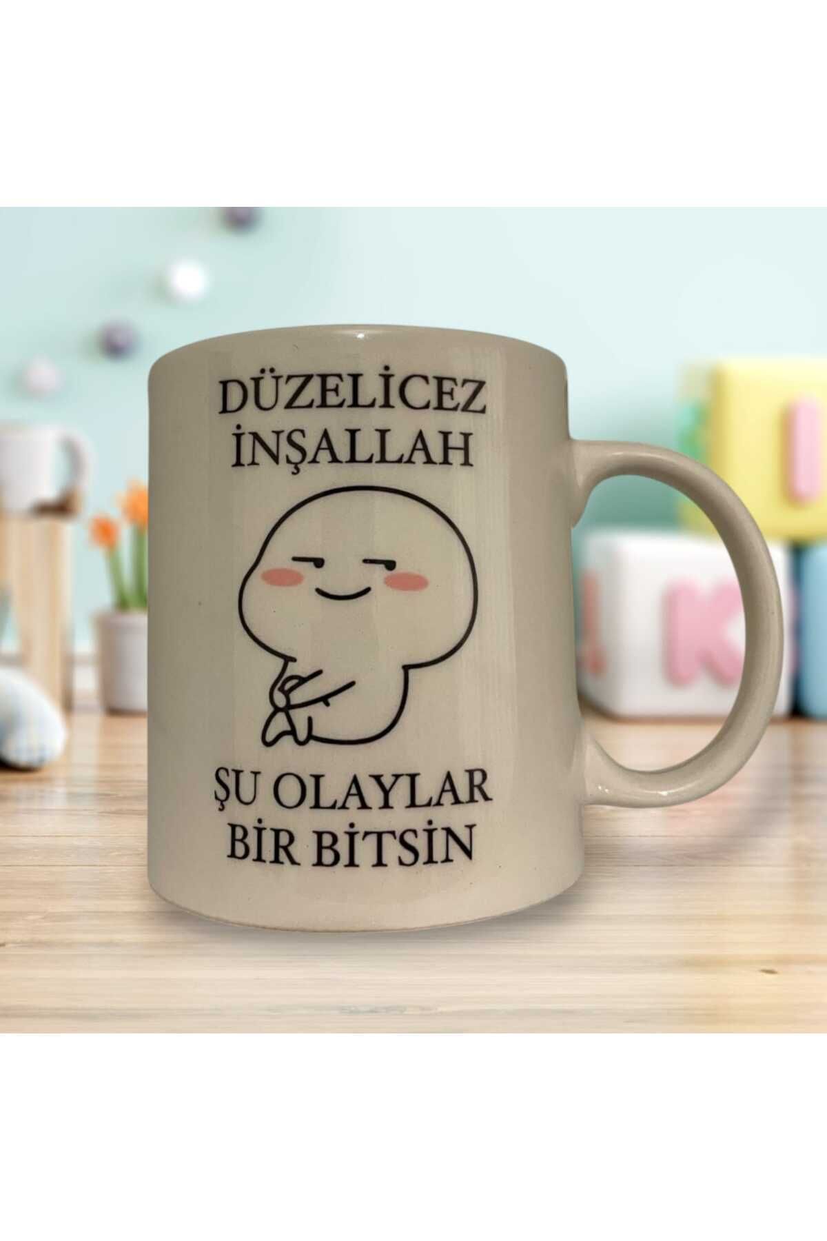 Düzelicez İnşallah Çift Taraf Yazılı Kupa Bardak