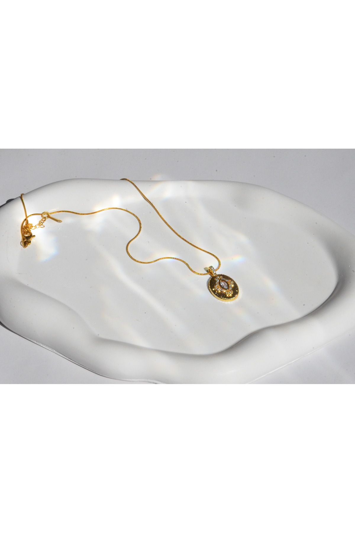 almitra jewelry Oval TaşlıGold Renkli Çelik K...